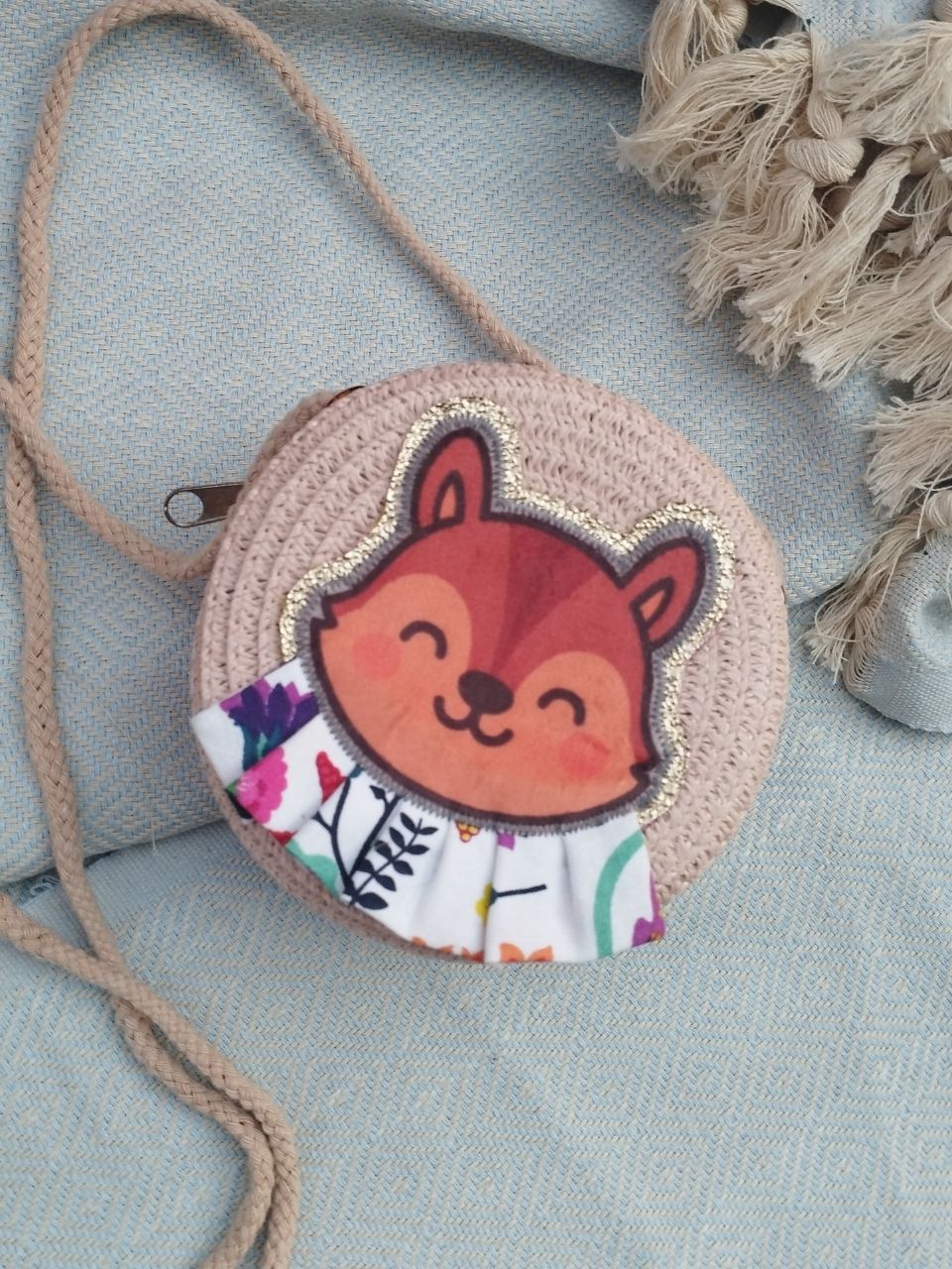 Mini sac en paille Ecureuil avec volant fleuri