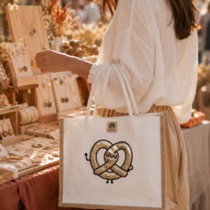 Cabas en jute brodé - Bretzel doré